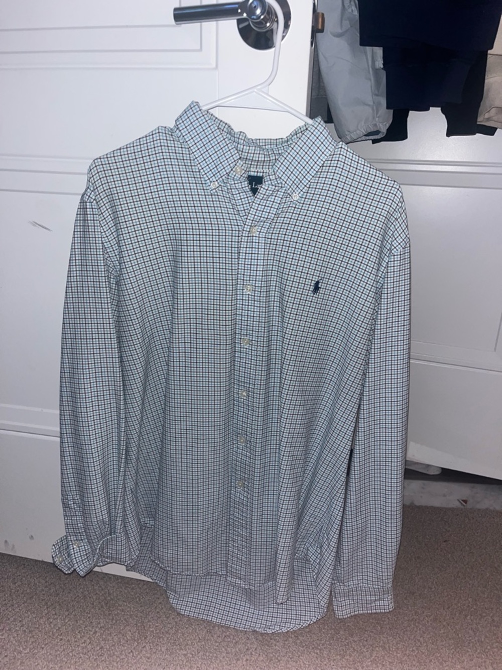 Ralph Lauren Men's Teal, White, Blue Long Sleeve Dress Shirt